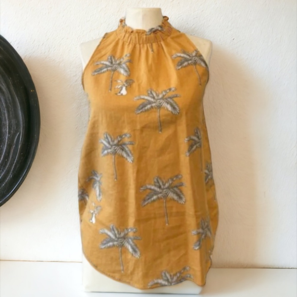 Ann Taylor Palm Tree Ruffle Collar Shell Size Large Petite - Picture 3 of 13